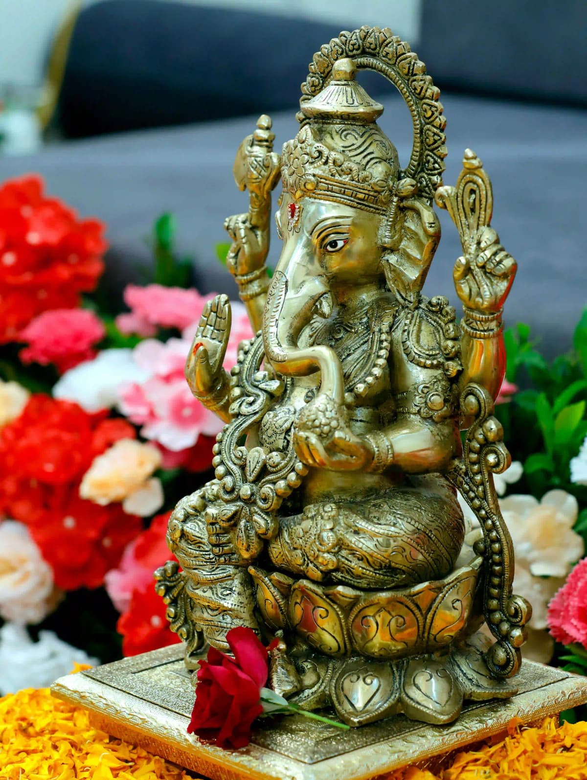 Large Brass Ganesha Idol